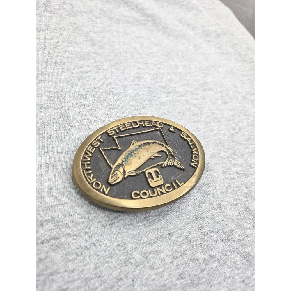 Solid Brass Northwest Steelhead and Salmon Council Belt Buckle Fishing Trout